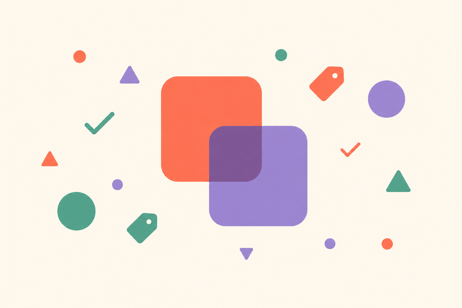 Geometric illustration of the HumanSignal brand mark surrounded by small task tokens.