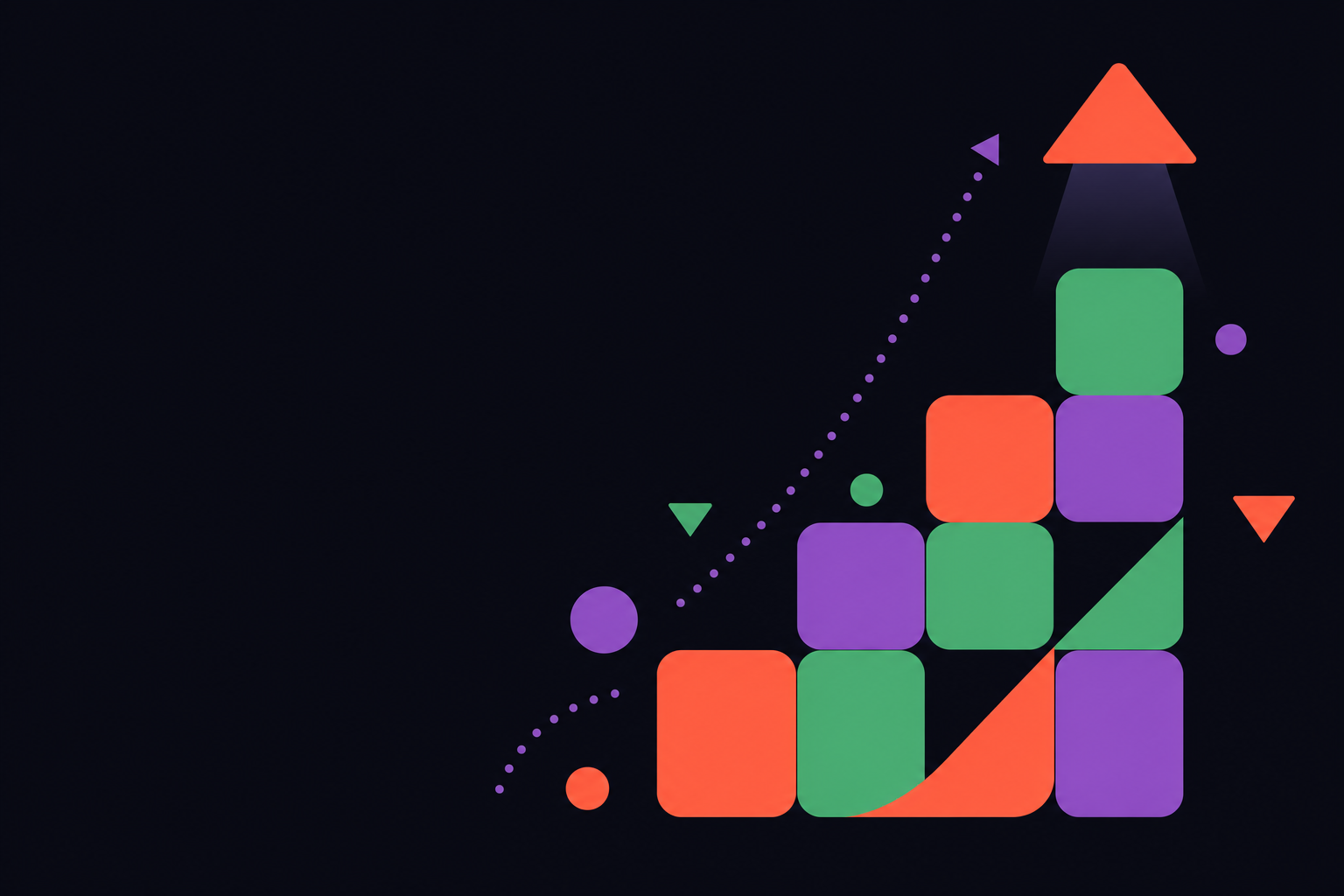 Bright geometric shapes arranged in an upward, optimistic composition.